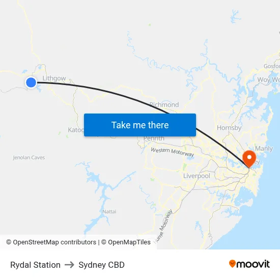 Rydal Station to Sydney CBD map