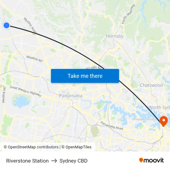 Riverstone Station to Sydney CBD map