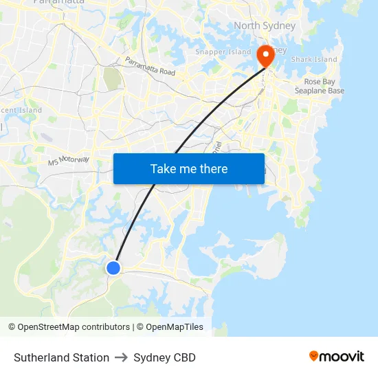 Sutherland Station to Sydney CBD map