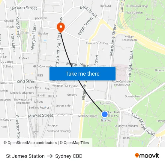 St James Station to Sydney CBD map