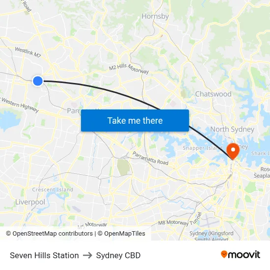 Seven Hills Station to Sydney CBD map