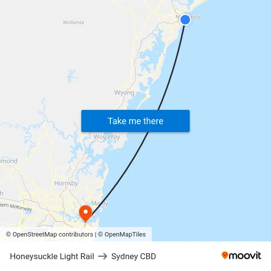 Honeysuckle Light Rail to Sydney CBD map