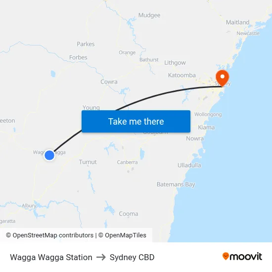 Wagga Wagga Station to Sydney CBD map