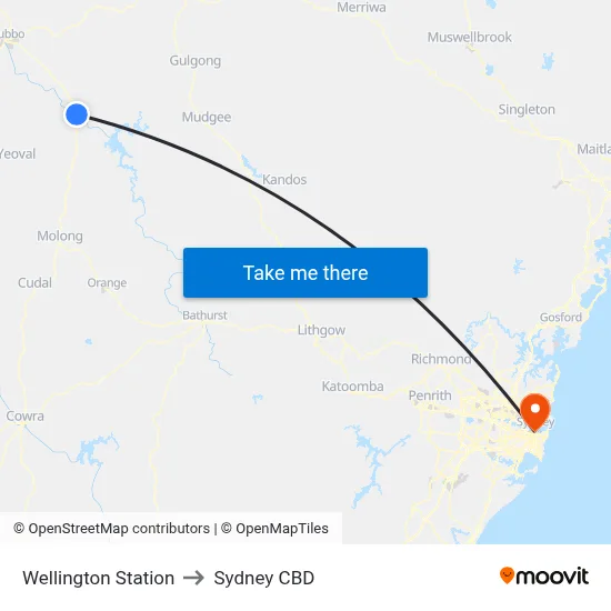 Wellington Station to Sydney CBD map