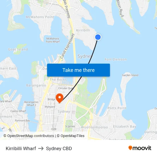 Kirribilli Wharf to Sydney CBD map