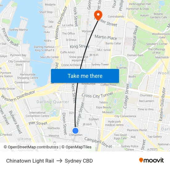 Chinatown Light Rail to Sydney CBD map