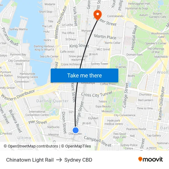 Chinatown Light Rail to Sydney CBD map