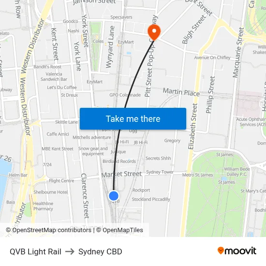QVB Light Rail to Sydney CBD map