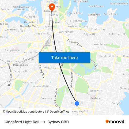 Kingsford Light Rail to Sydney CBD map