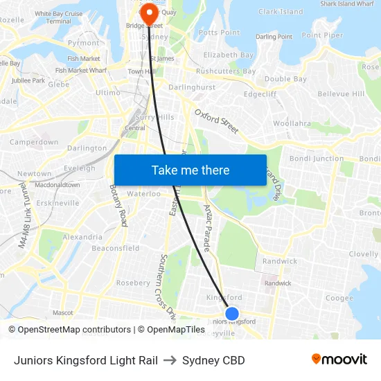 Juniors Kingsford Light Rail to Sydney CBD map