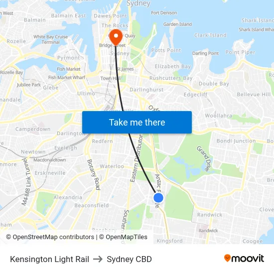 Kensington Light Rail to Sydney CBD map