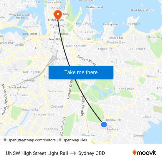 UNSW High Street Light Rail to Sydney CBD map