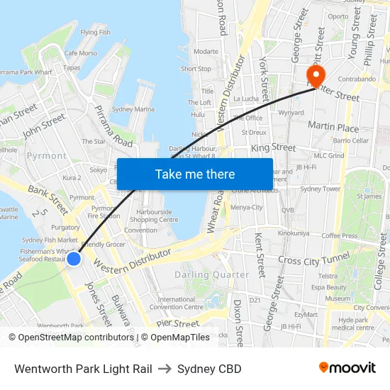 Wentworth Park Light Rail to Sydney CBD map
