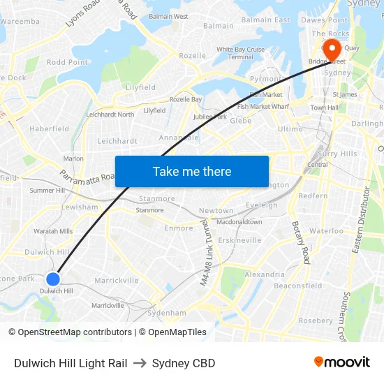 Dulwich Hill Light Rail to Sydney CBD map