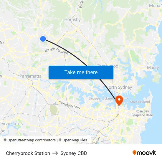 Cherrybrook Station to Sydney CBD map