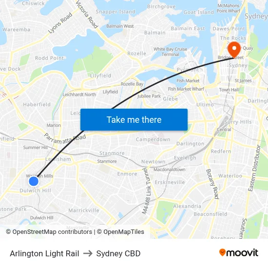Arlington Light Rail to Sydney CBD map