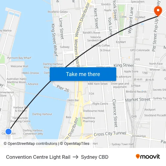 Convention Centre Light Rail to Sydney CBD map