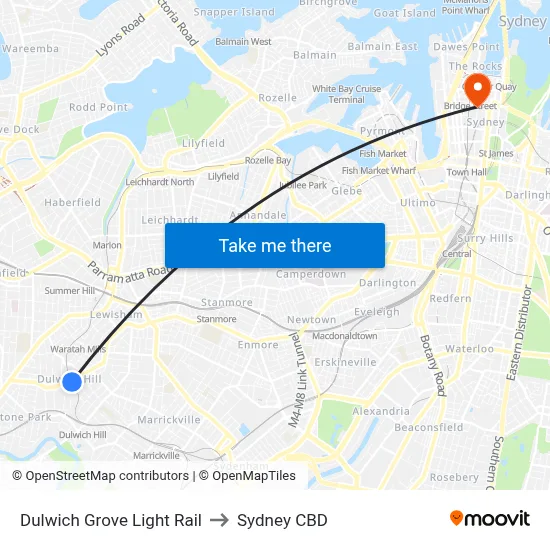 Dulwich Grove Light Rail to Sydney CBD map
