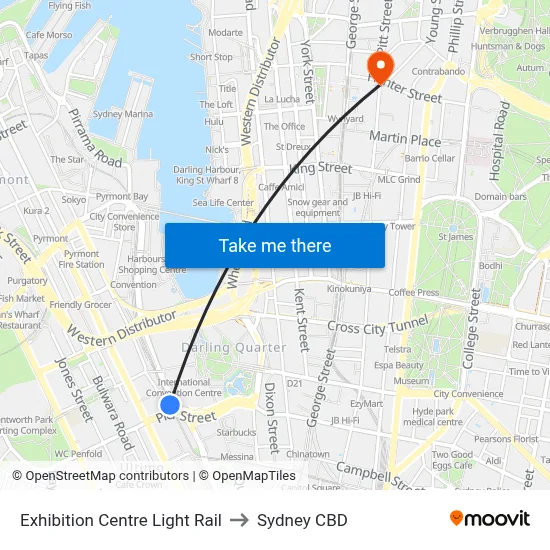 Exhibition Centre Light Rail to Sydney CBD map