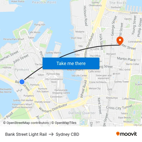 Bank Street Light Rail to Sydney CBD map