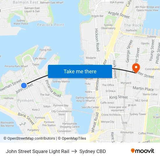 John Street Square Light Rail to Sydney CBD map