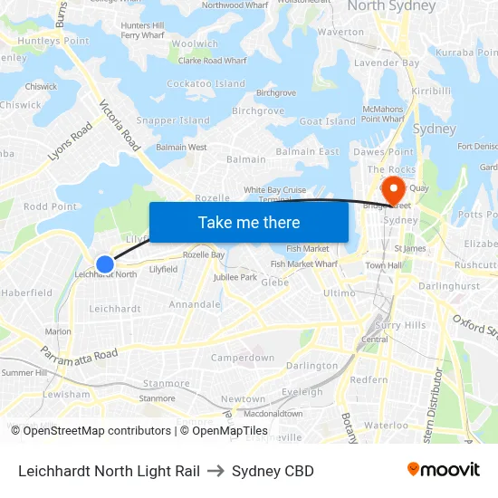 Leichhardt North Light Rail to Sydney CBD map