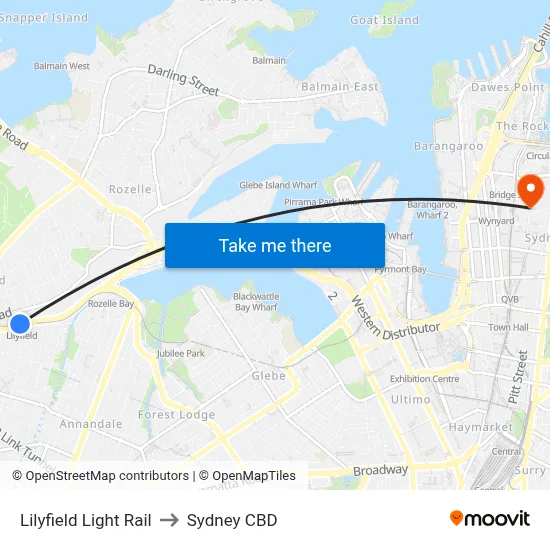 Lilyfield Light Rail to Sydney CBD map