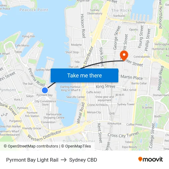 Pyrmont Bay Light Rail to Sydney CBD map