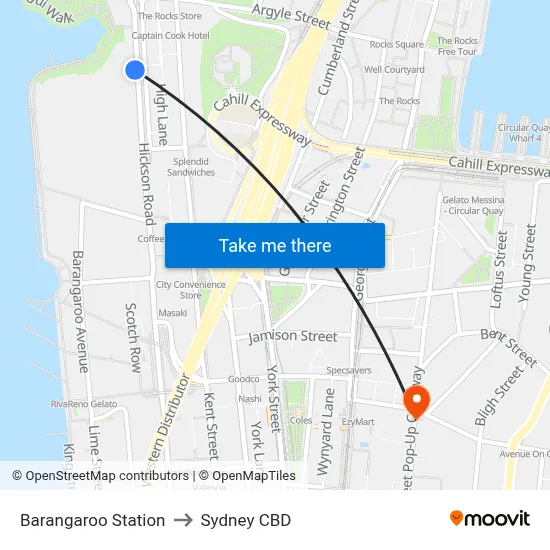 Barangaroo Station to Sydney CBD map