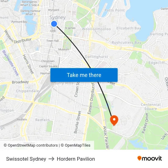 Swissotel Sydney to Hordern Pavilion map
