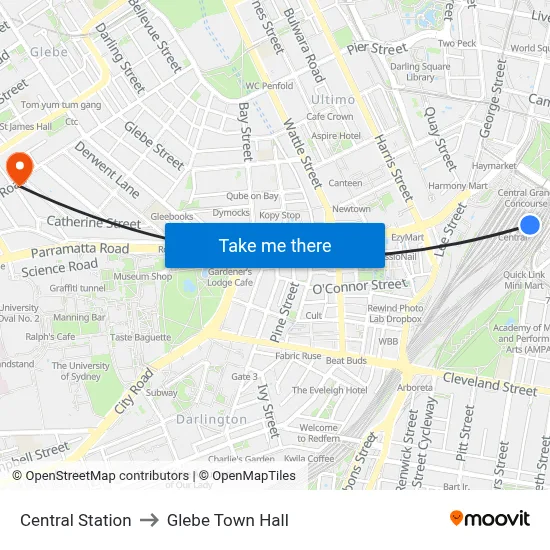 Central Station to Glebe Town Hall map