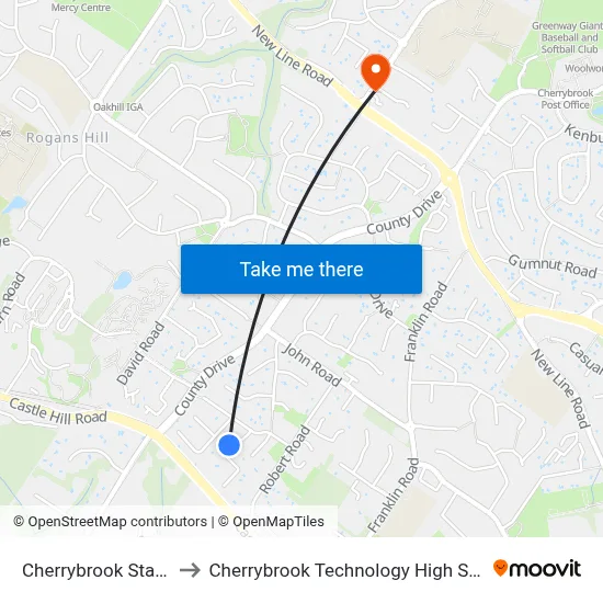 Cherrybrook Station to Cherrybrook Technology High School map