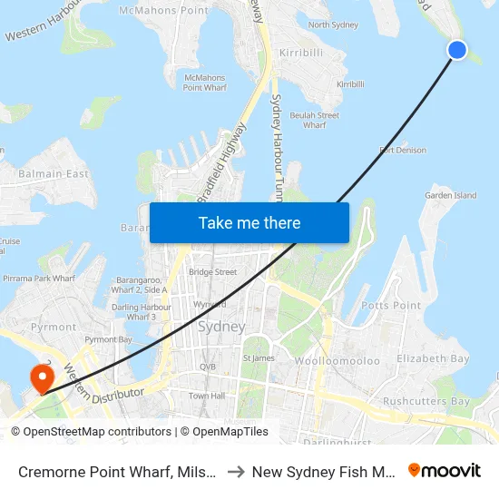 Cremorne Point Wharf, Milson Rd to New Sydney Fish Market map