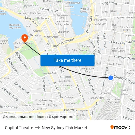 Capitol Theatre to New Sydney Fish Market map