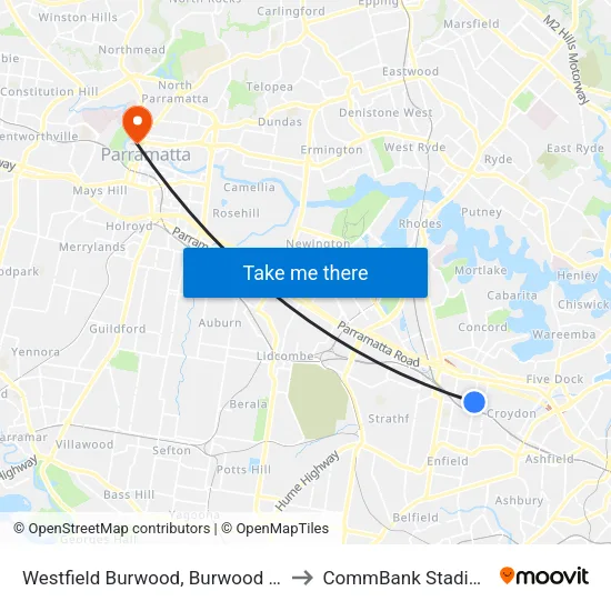 Westfield Burwood, Burwood Rd to CommBank Stadium map