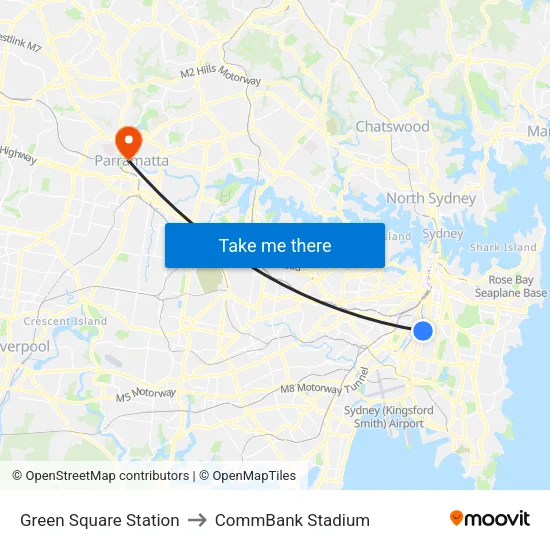 Green Square Station to CommBank Stadium map