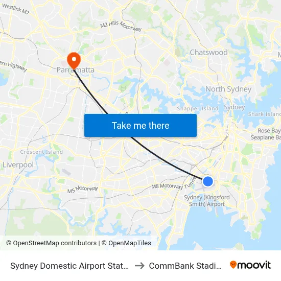 Sydney Domestic Airport Station to CommBank Stadium map