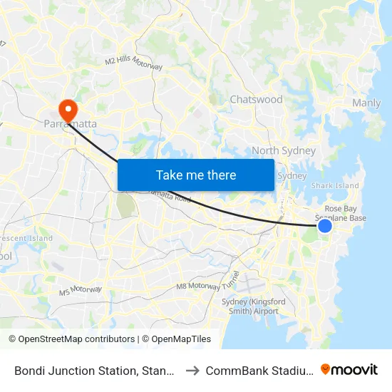 Bondi Junction Station, Stand J to CommBank Stadium map