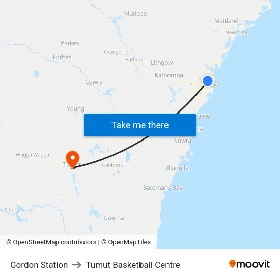 Gordon Station to Tumut Basketball Centre map