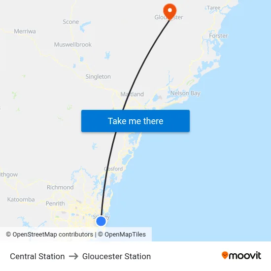 Central Station to Gloucester Station map