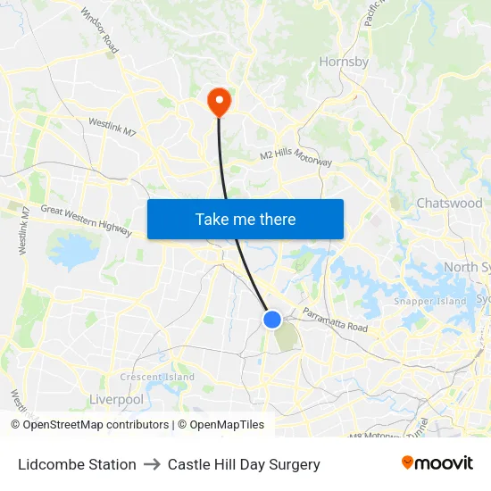 Lidcombe Station to Castle Hill Day Surgery map