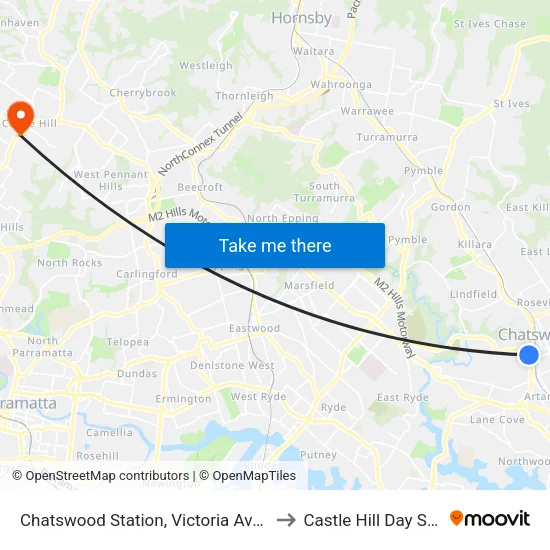 Chatswood Station, Victoria Ave, Stand E to Castle Hill Day Surgery map