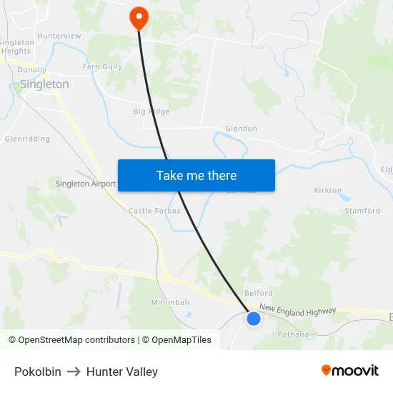 Pokolbin to Hunter Valley map