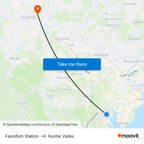 Fassifern Station to Hunter Valley map