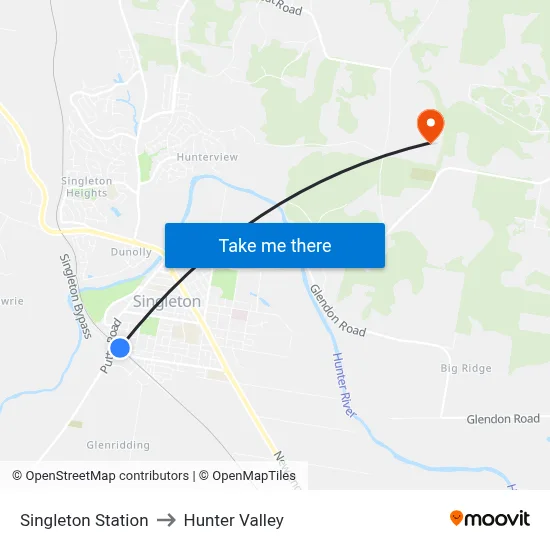Singleton Station to Hunter Valley map