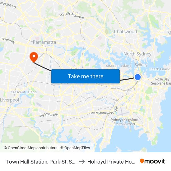 Town Hall Station, Park St, Stand G to Holroyd Private Hospital map