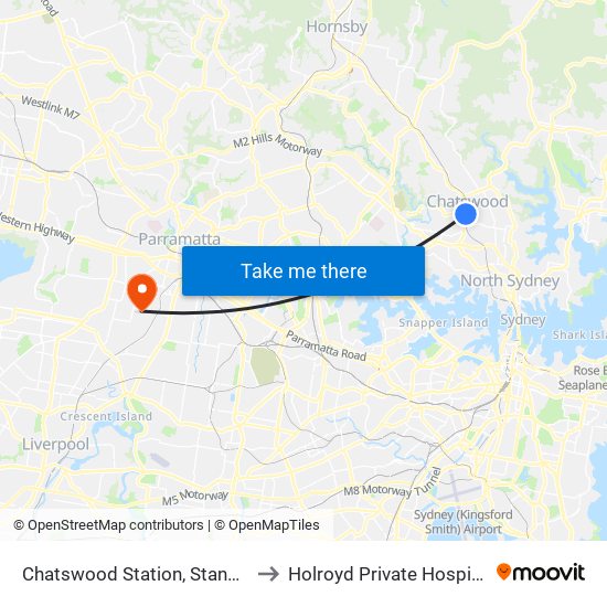 Chatswood Station, Stand C to Holroyd Private Hospital map