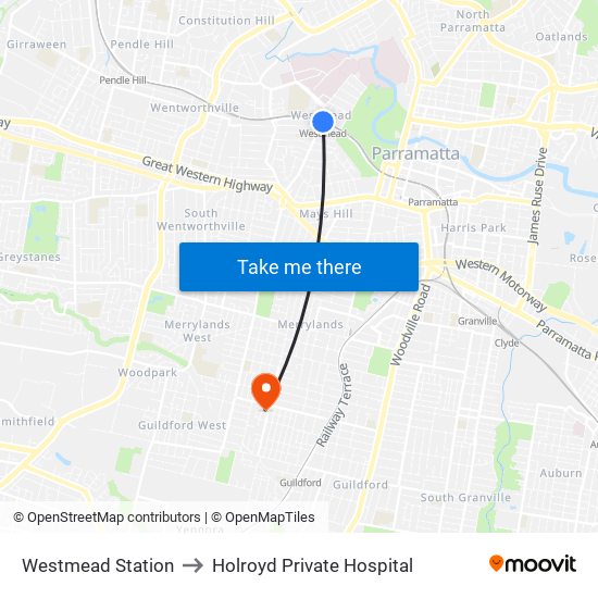 Westmead Station to Holroyd Private Hospital map