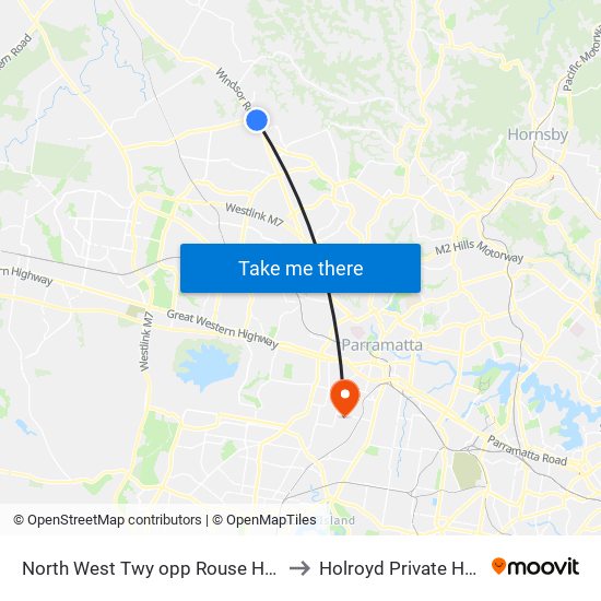 North West Twy opp Rouse Hill Station to Holroyd Private Hospital map