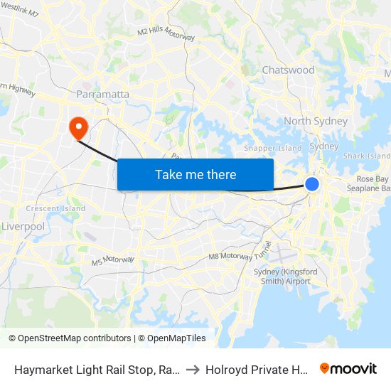Haymarket Light Rail Stop, Rawson Pl to Holroyd Private Hospital map